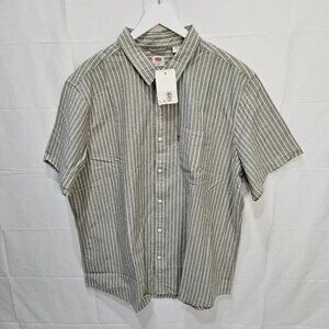 NWT Men's Levi's Casual Button Down Short Sleeve Shirt Striped Beige 3XL